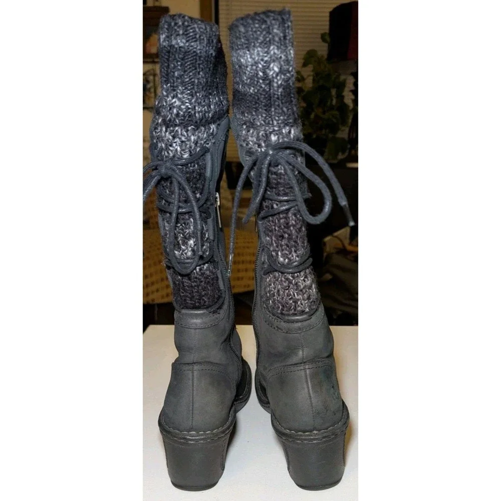 UGG Women's Skylair Tall Black Suede Leather Sheepskin Lined Wedge Boots Size 7 - Picture 6 of 11